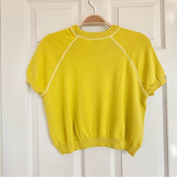 Bright Yellow Short Sleeve Raglan Sweater Knit Top - Picture 3 of 6
